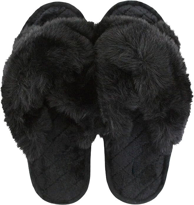 BLACK FURRY SLIDES