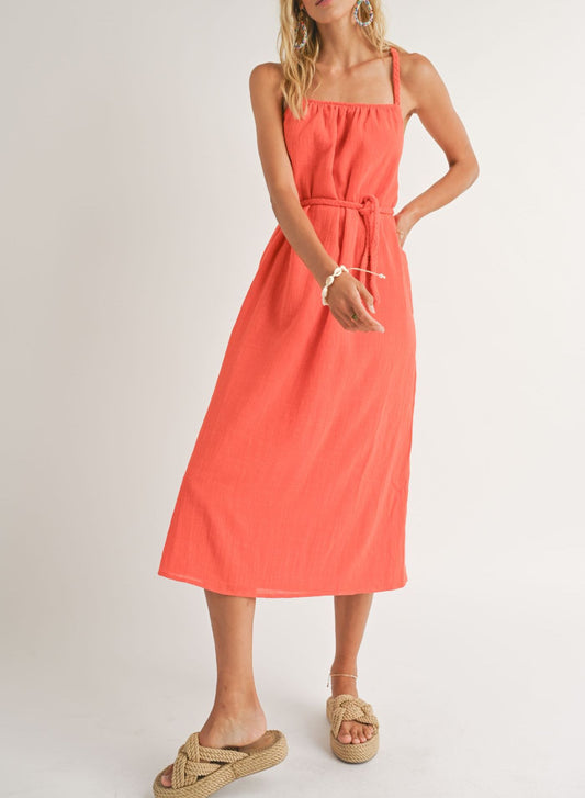 “FREE INDEED” BRAIDED STRAPS MIDI DRESS