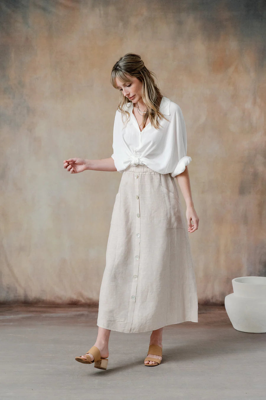 Cobblestone ANDREA LINEN MIDI SKIRT