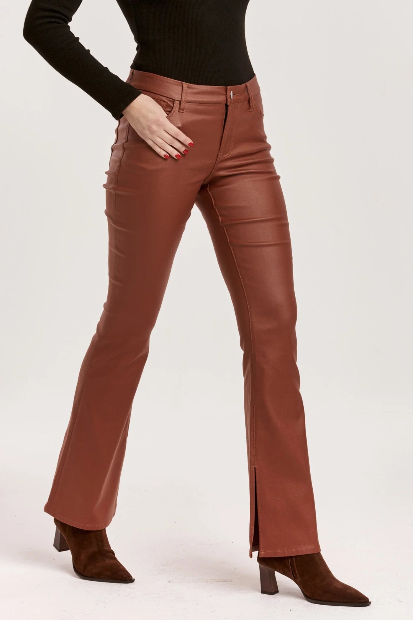 JAXTYN HIGH RISE BOOTCUT LEATHER PANTS