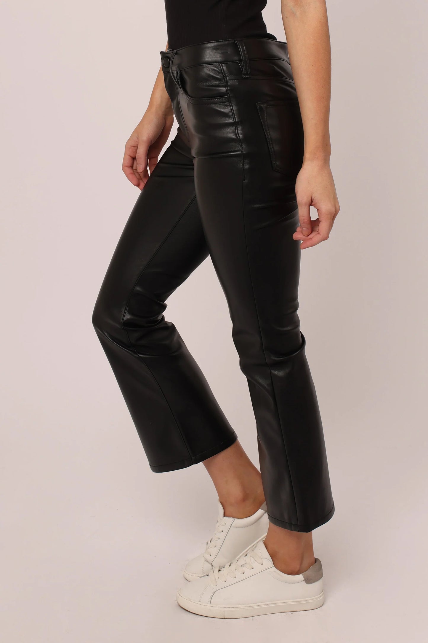 JEANNE SUPER HIGH RISE CROPPED FLARE LEATHER PANTS