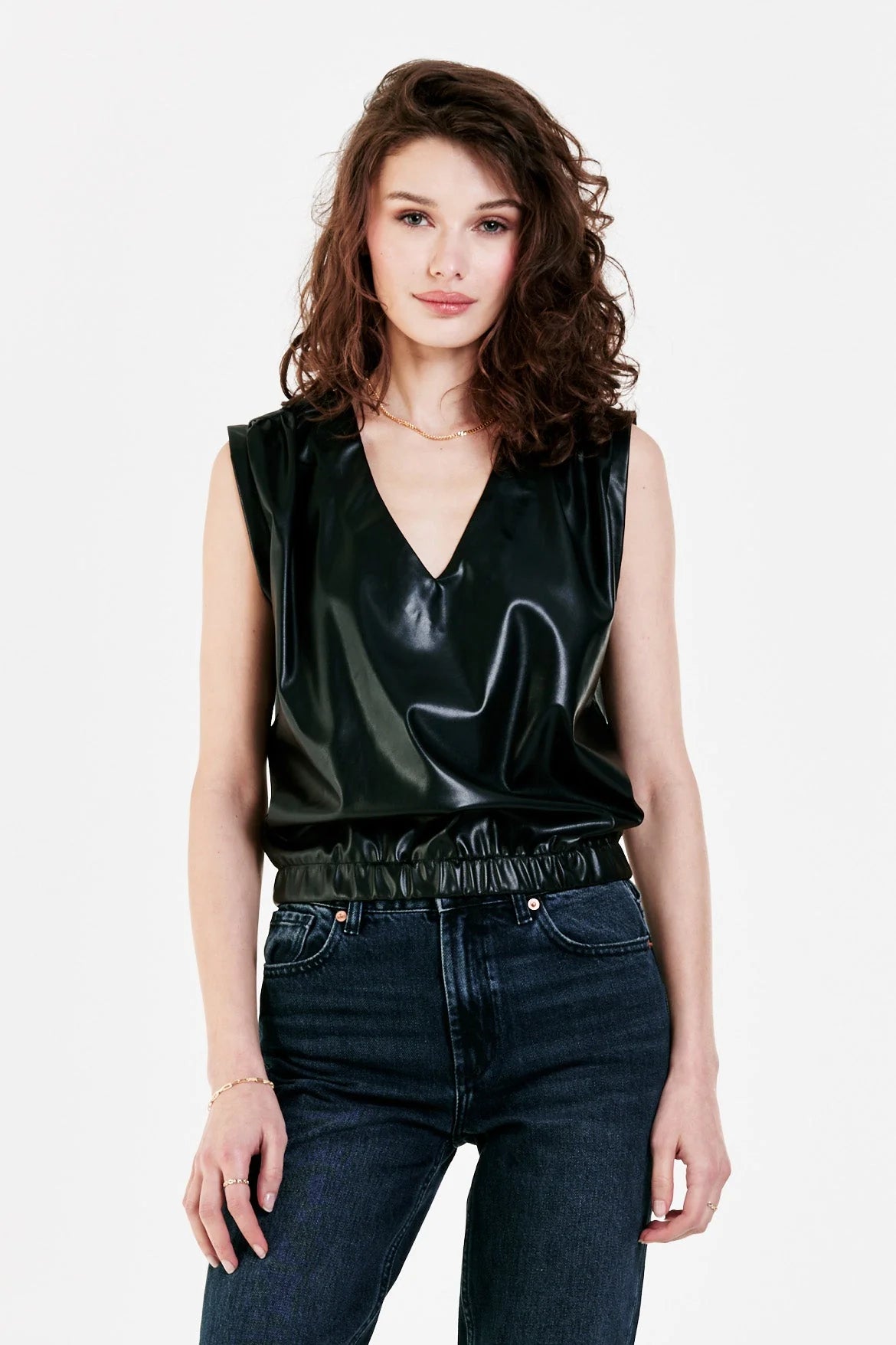 ARYA LEATHER ELASTIC WAIST TOP