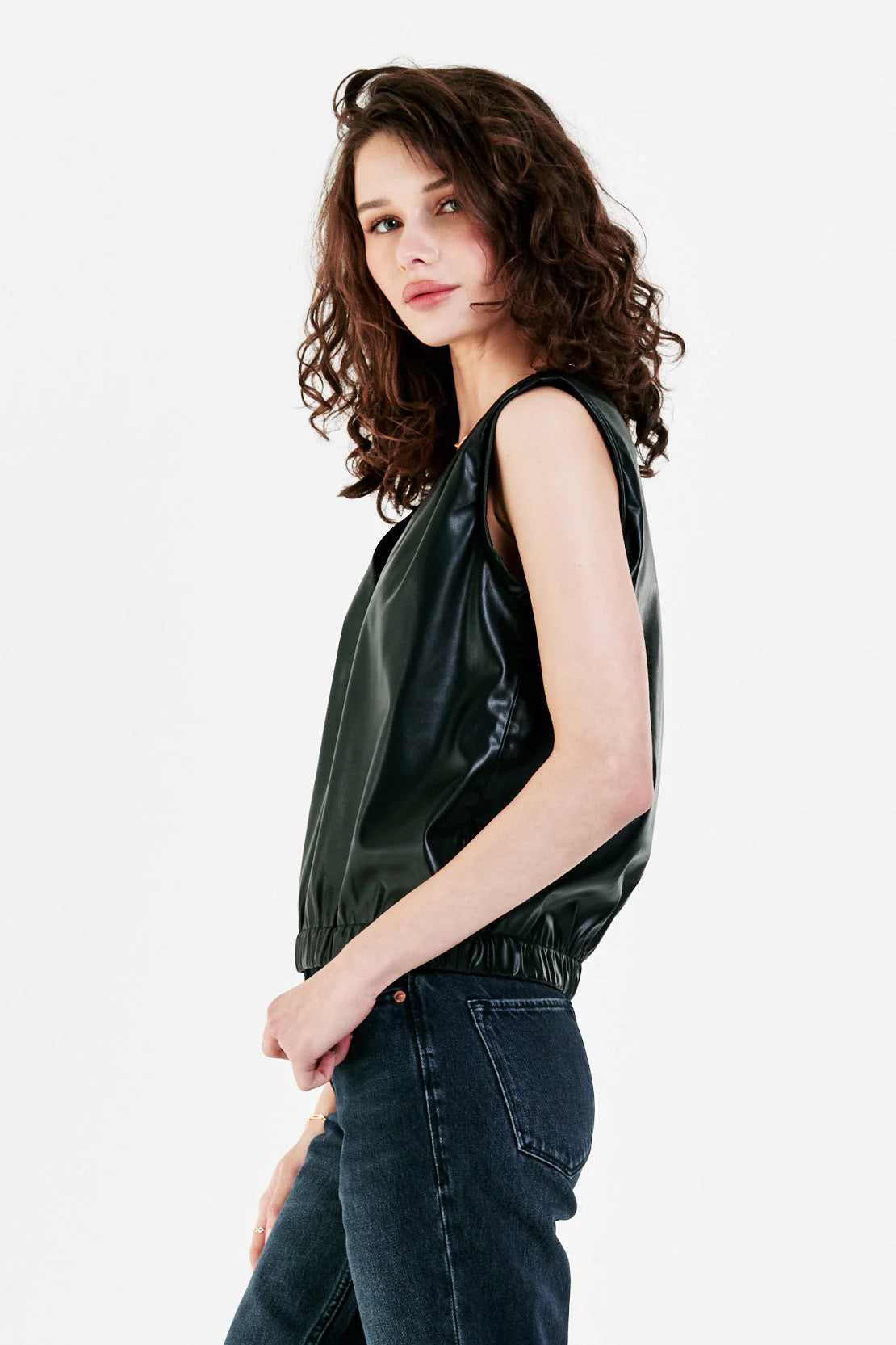 ARYA LEATHER ELASTIC WAIST TOP