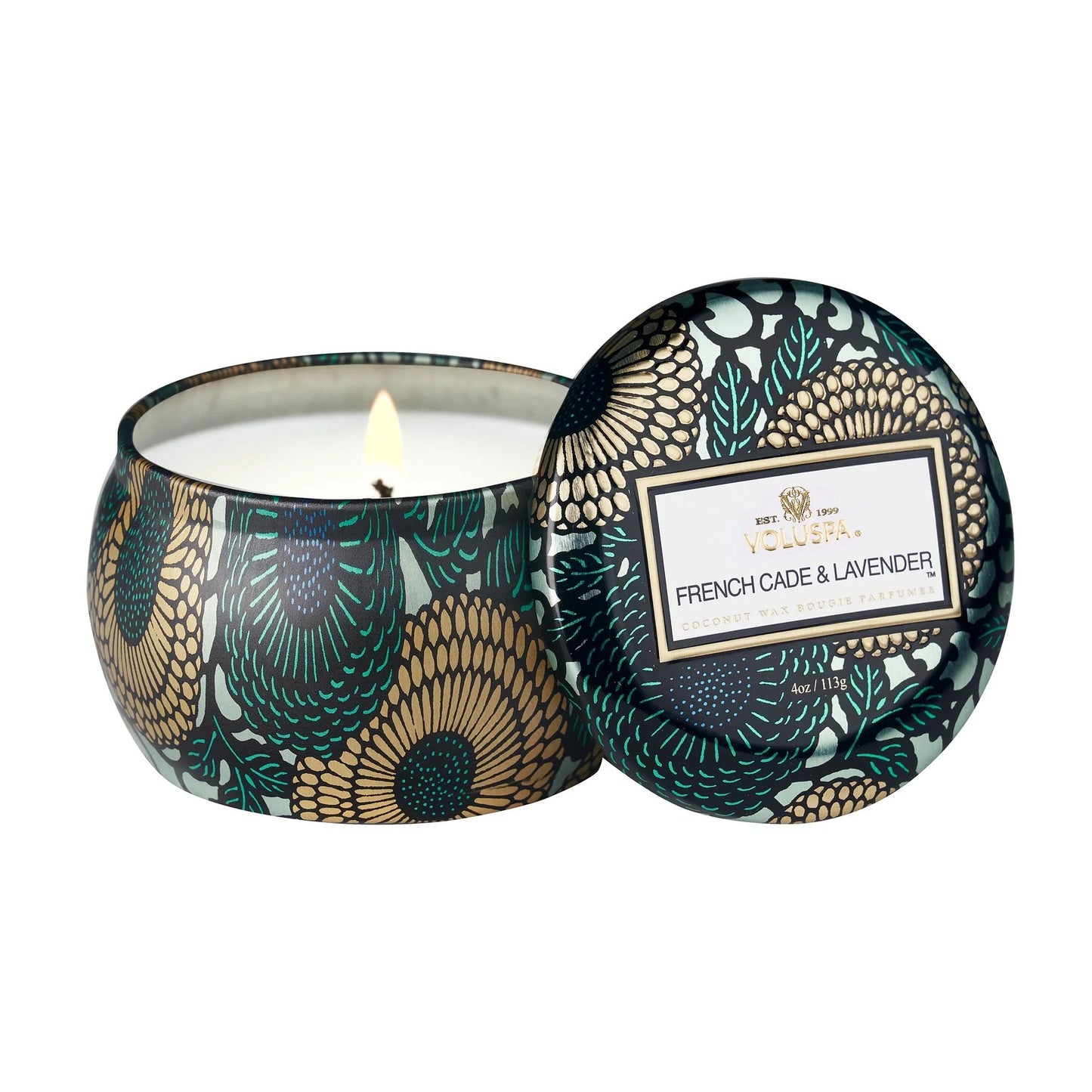 VOLUSPA 4 OZ DECORATIVE TIN CANDLE