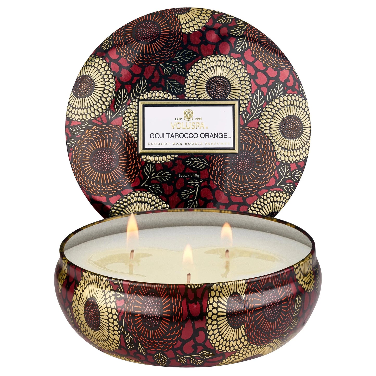 VOLUSPA 3 WICK CANDLE IN DECORATIVE TIN