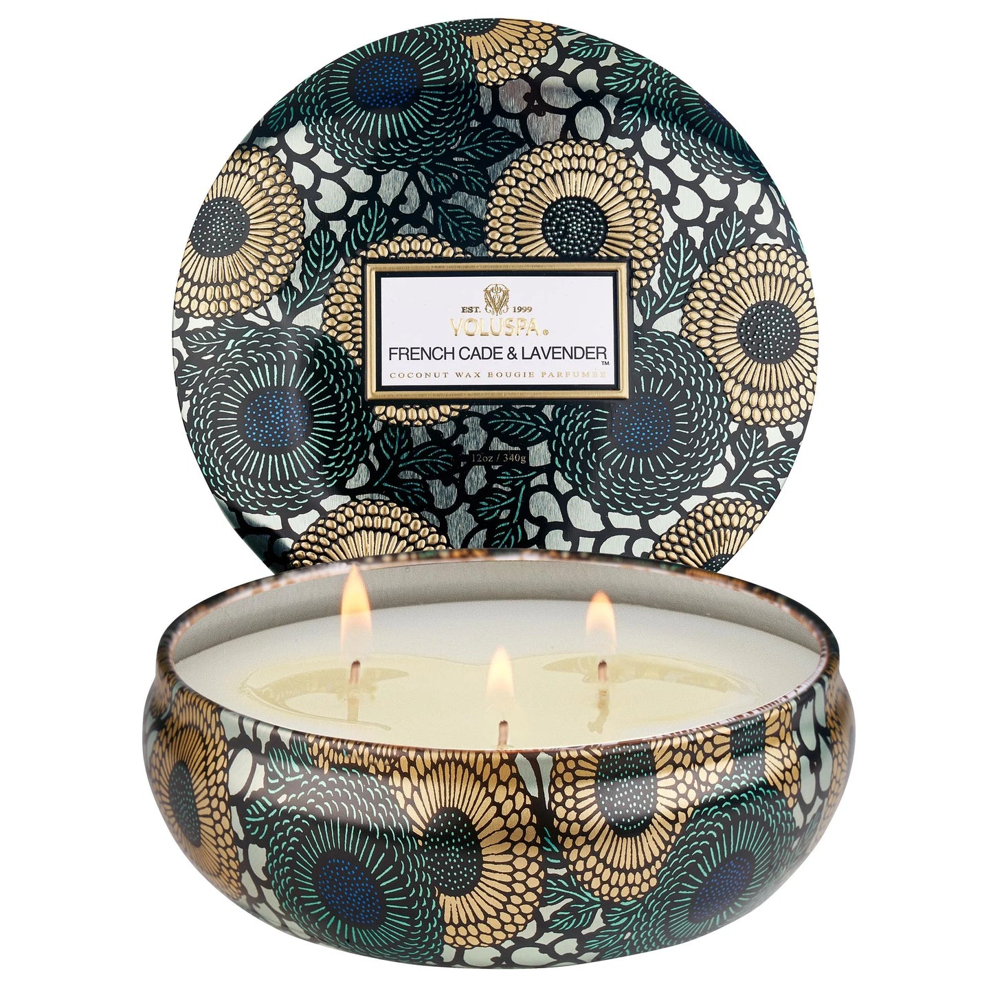 VOLUSPA 3 WICK CANDLE IN DECORATIVE TIN