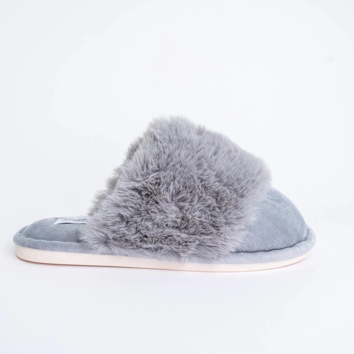 GREY FURRY MULE SLIPPERS