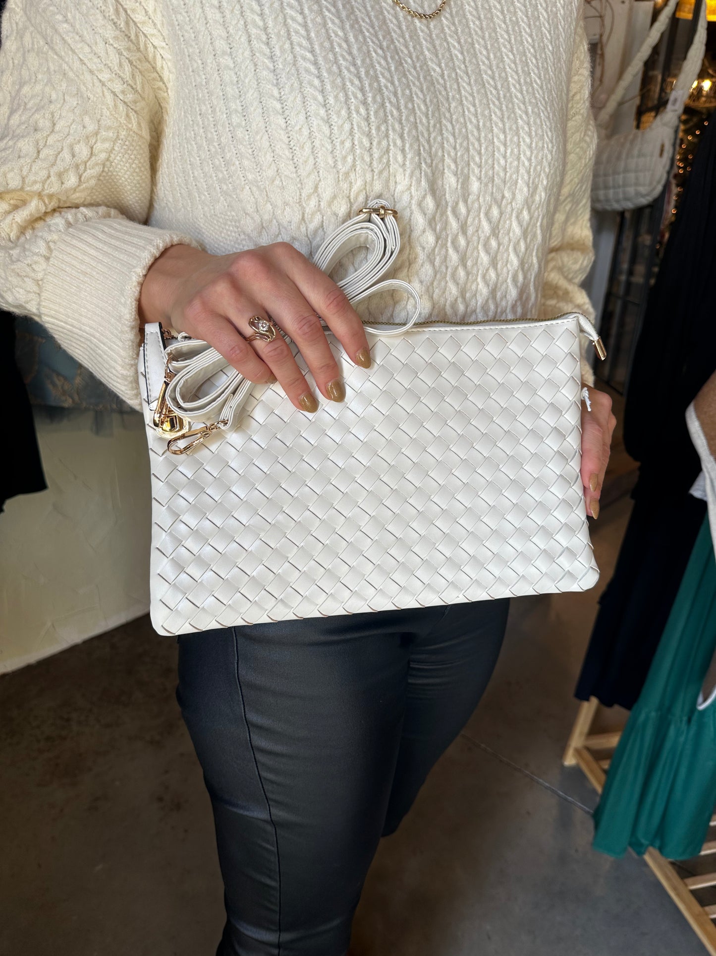 WOVEN LEATHER CROSSBODY