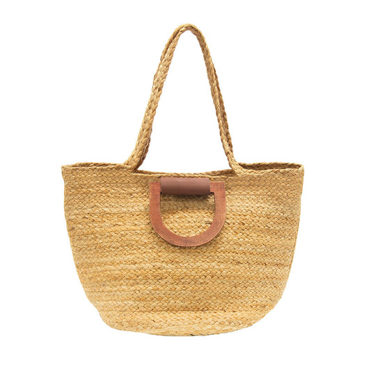 NATURAL CALYPSO JUTE WOOD HANDLE TOTE