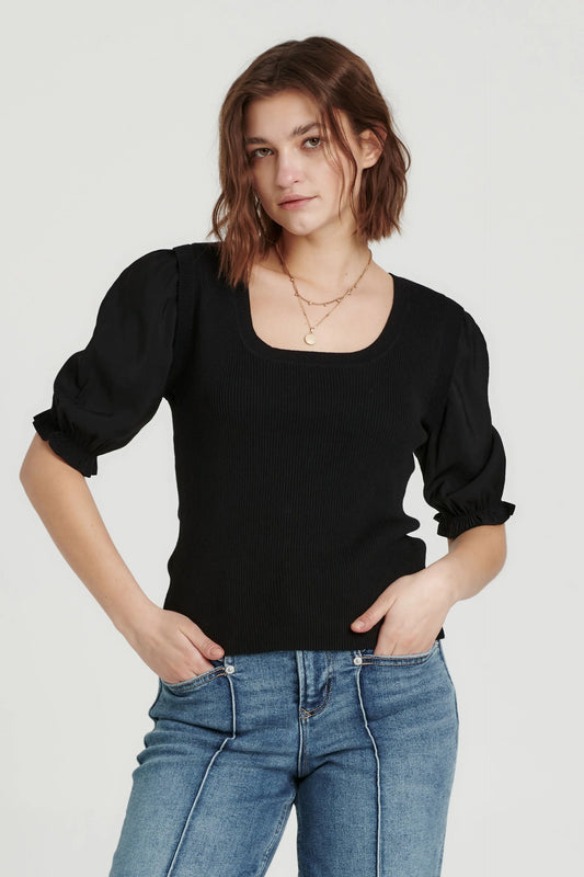 LENORE RIBBED PUFF SLEEVE TOP