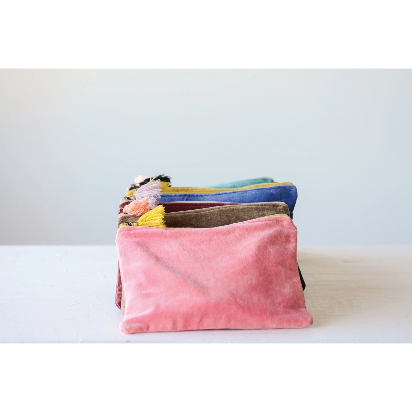 COTTON VELVET ZIP POUCH (10"L X 7"H)