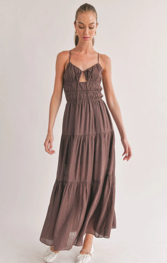 LIGHT A FIRE TIE FRONT MAXI DRESS