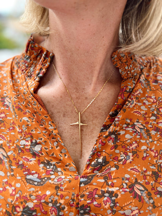 GOLD CROWN OF THORNS CROSS NECKLACE